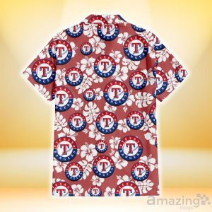 Texas Rangers White Hibiscus Indian Red Background 3D Hawaiian Shirt Gift For Fans Product Photo 3