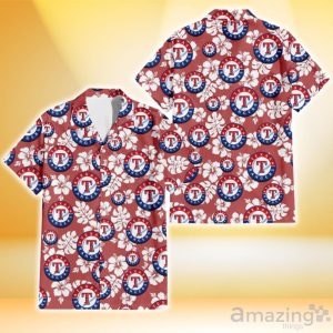 Texas Rangers White Hibiscus Indian Red Background 3D Hawaiian Shirt Gift For Fans Product Photo 1