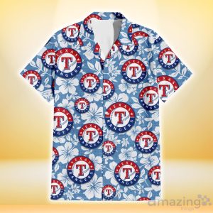 Texas Rangers White Hibiscus Light Blue Texture Background 3D Hawaiian Shirt Gift For Fans Product Photo 2