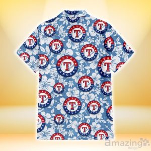 Texas Rangers White Hibiscus Light Blue Texture Background 3D Hawaiian Shirt Gift For Fans Product Photo 3