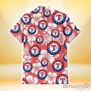 Texas Rangers White Hibiscus Salmon Background 3D Hawaiian Shirt Gift For Fans image Texas Rangers White Hibiscus Salmon Background 3D Hawaiian Shirt Gift For Fans Product Photo 3