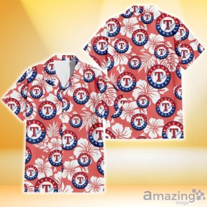 Texas Rangers White Hibiscus Salmon Background 3D Hawaiian Shirt Gift For Fans Product Photo 1