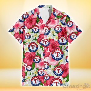 Texas Rangers White Porcelain Flower Pink Hibiscus White Background 3D Hawaiian Shirt Gift For Fans Product Photo 2