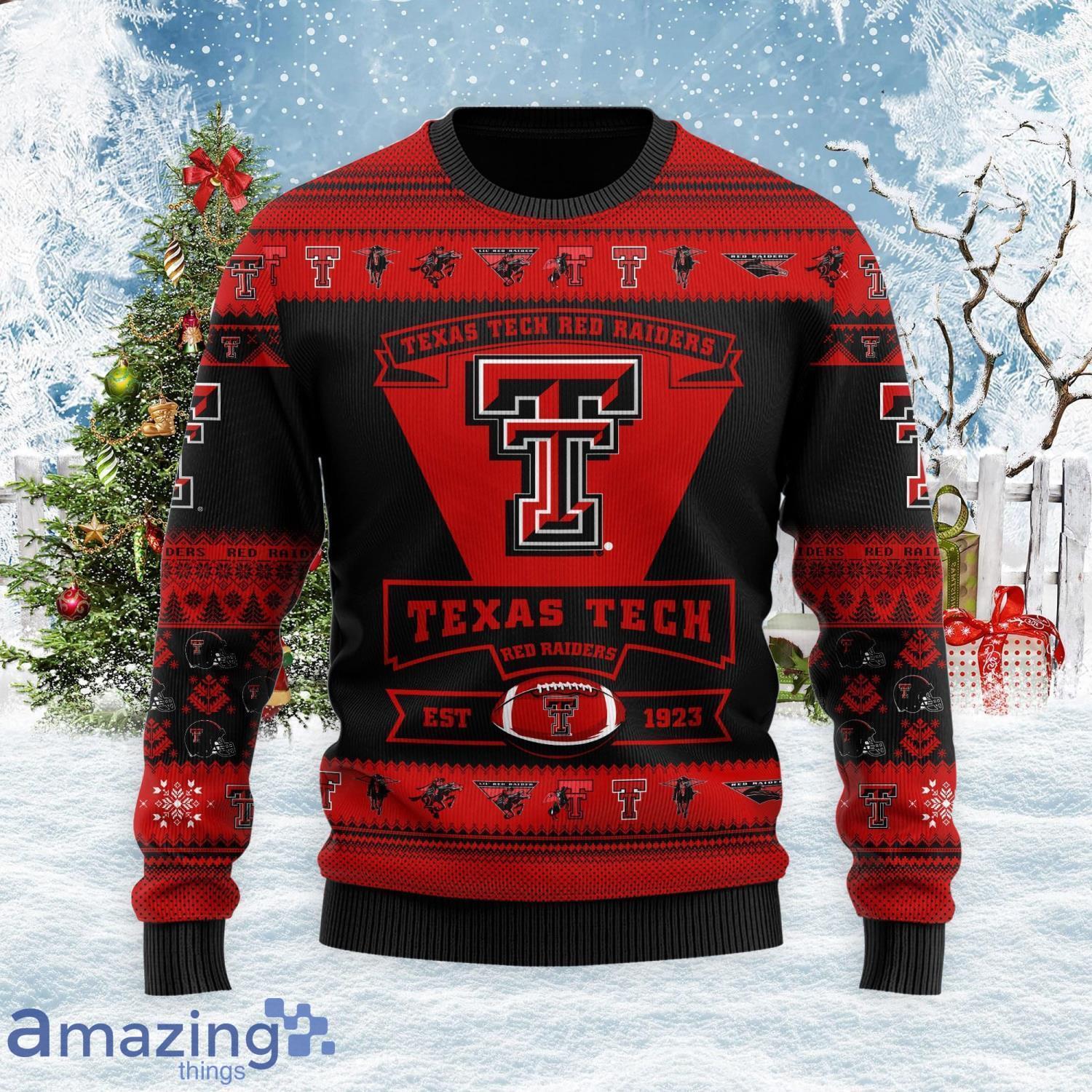 Texas Tech Red Raiders Football Team Logo Ugly Christmas Sweater Christmas Gift For Sport Fans Product Photo 1