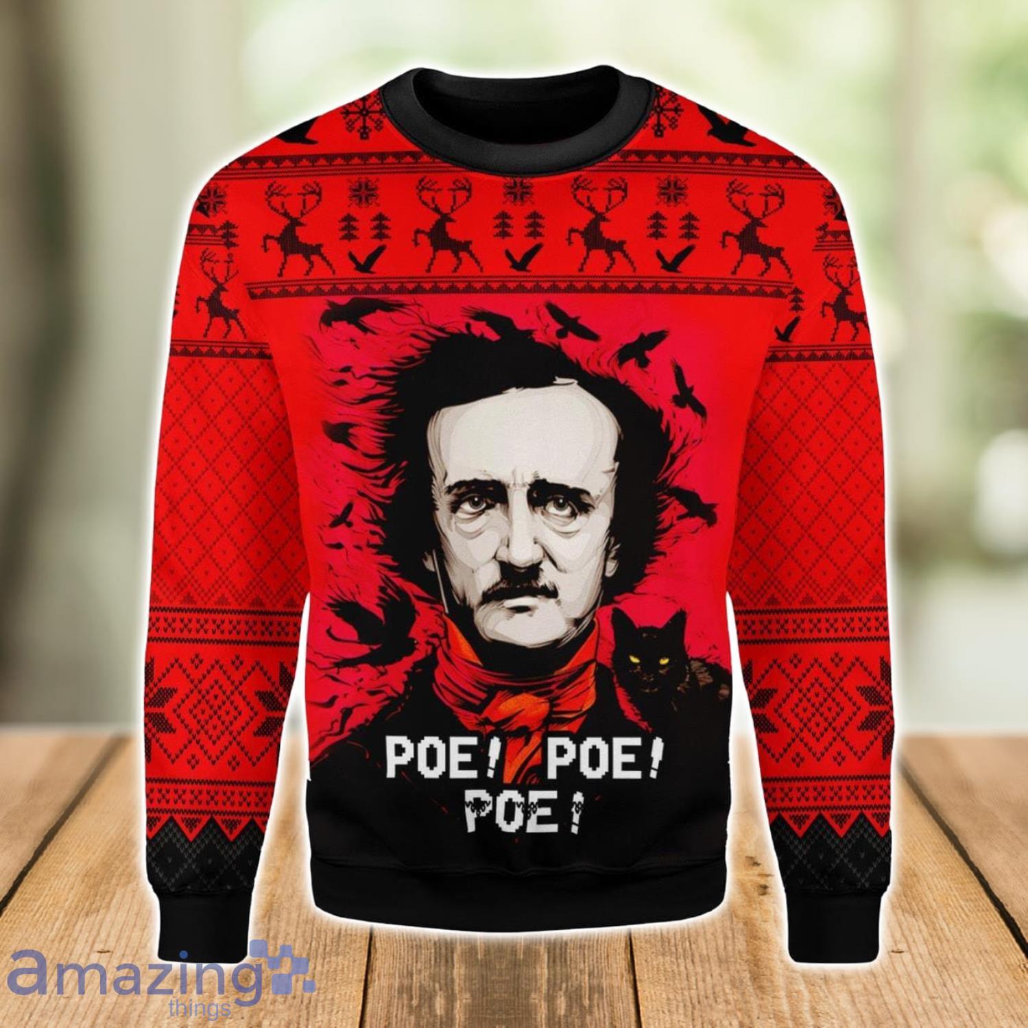 The Raven And The Black Cat 3D Ugly Christmas Sweater Xmas Gift Christmas Gift Sweater Product Photo 1