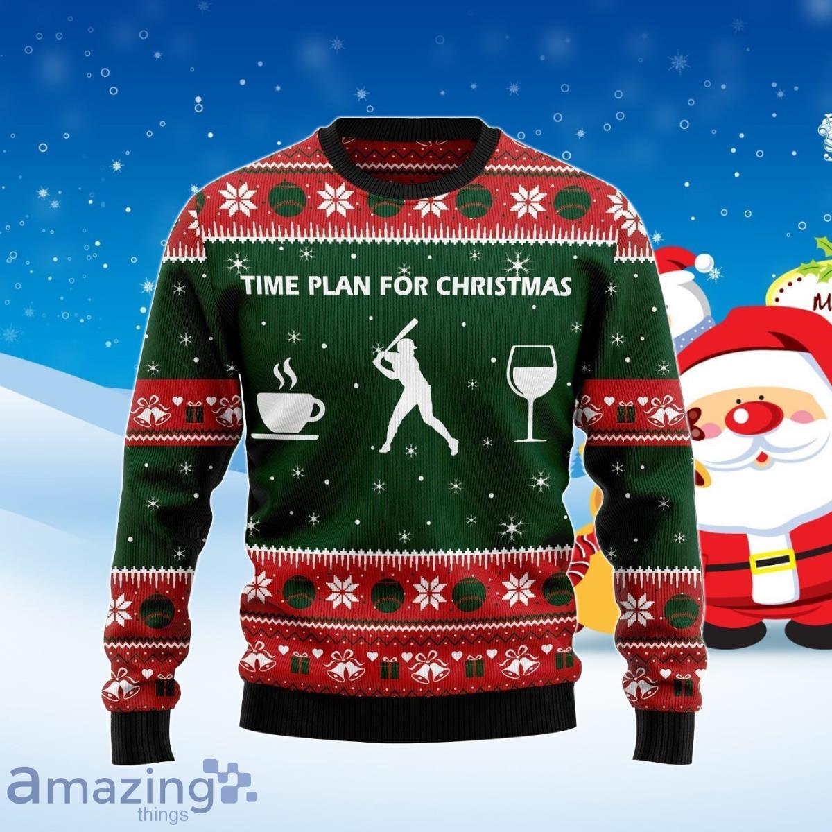Time Plan For Christmas Baseball Ugly Christmas Sweater Unique Gift Product Photo 1
