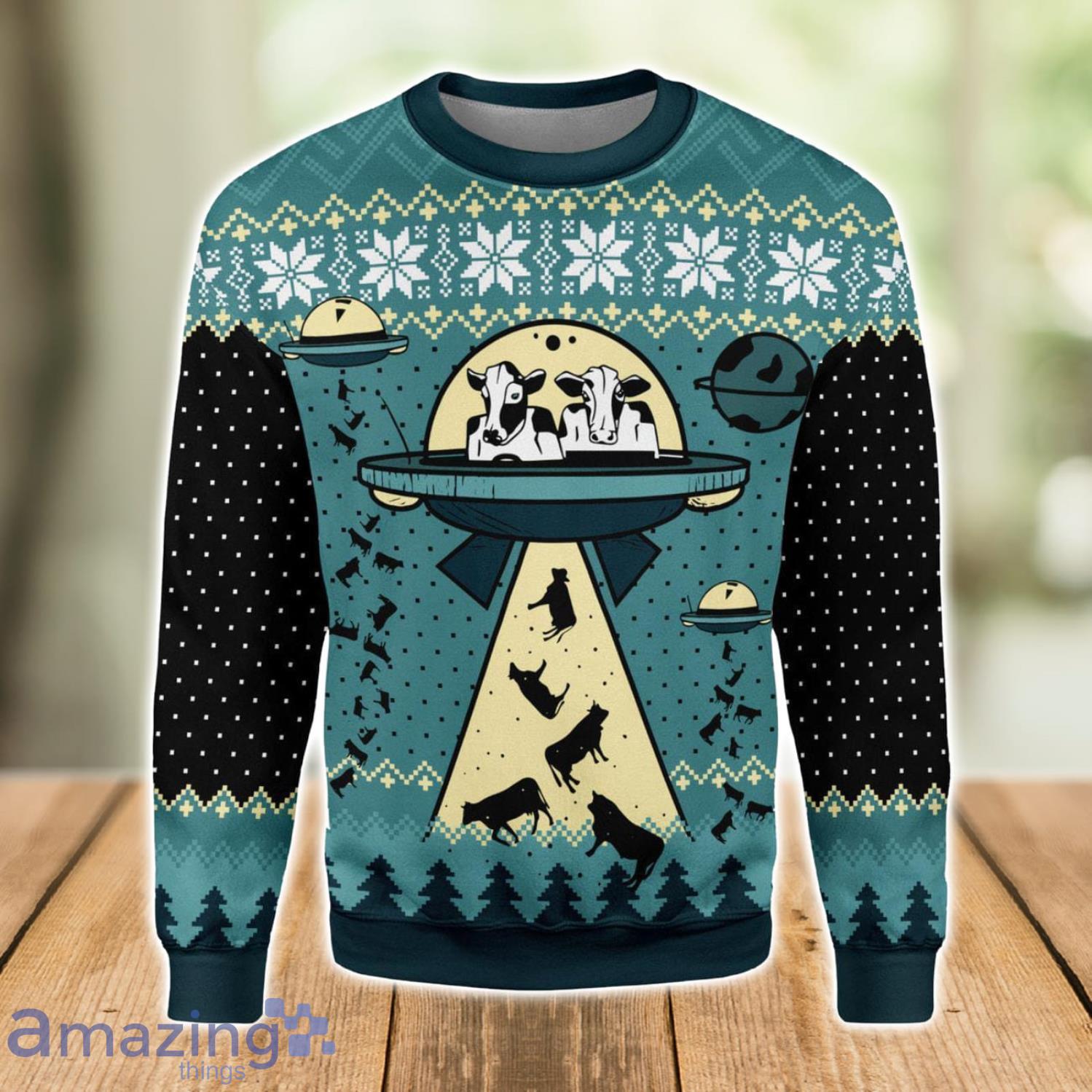 UFO ALien Cow Abduction 3D Ugly Christmas Sweater Xmas Gift Christmas Gift Sweater Product Photo 1