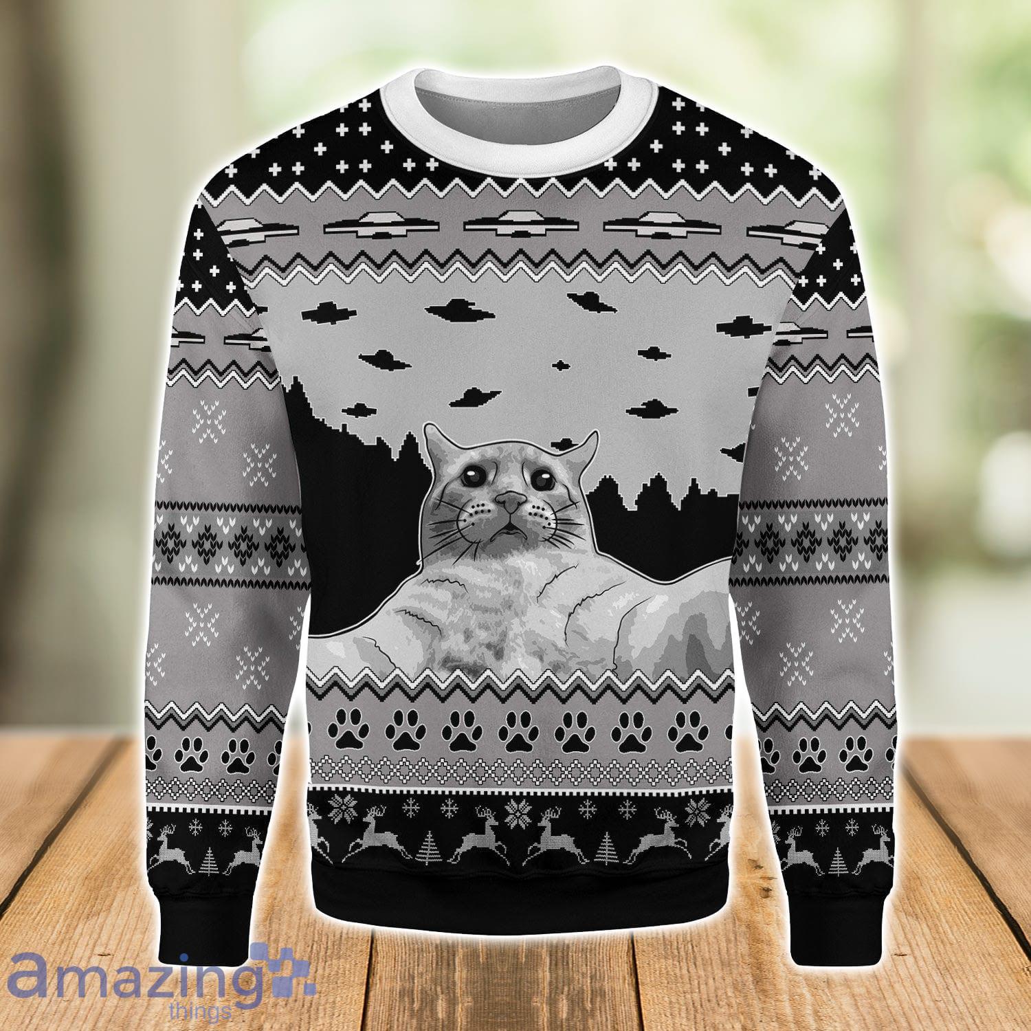 UFO Cat Hoodie Funny Cat Selfi Christmas 3D Ugly Christmas Sweater Xmas Gift Christmas Gift Sweater Product Photo 1