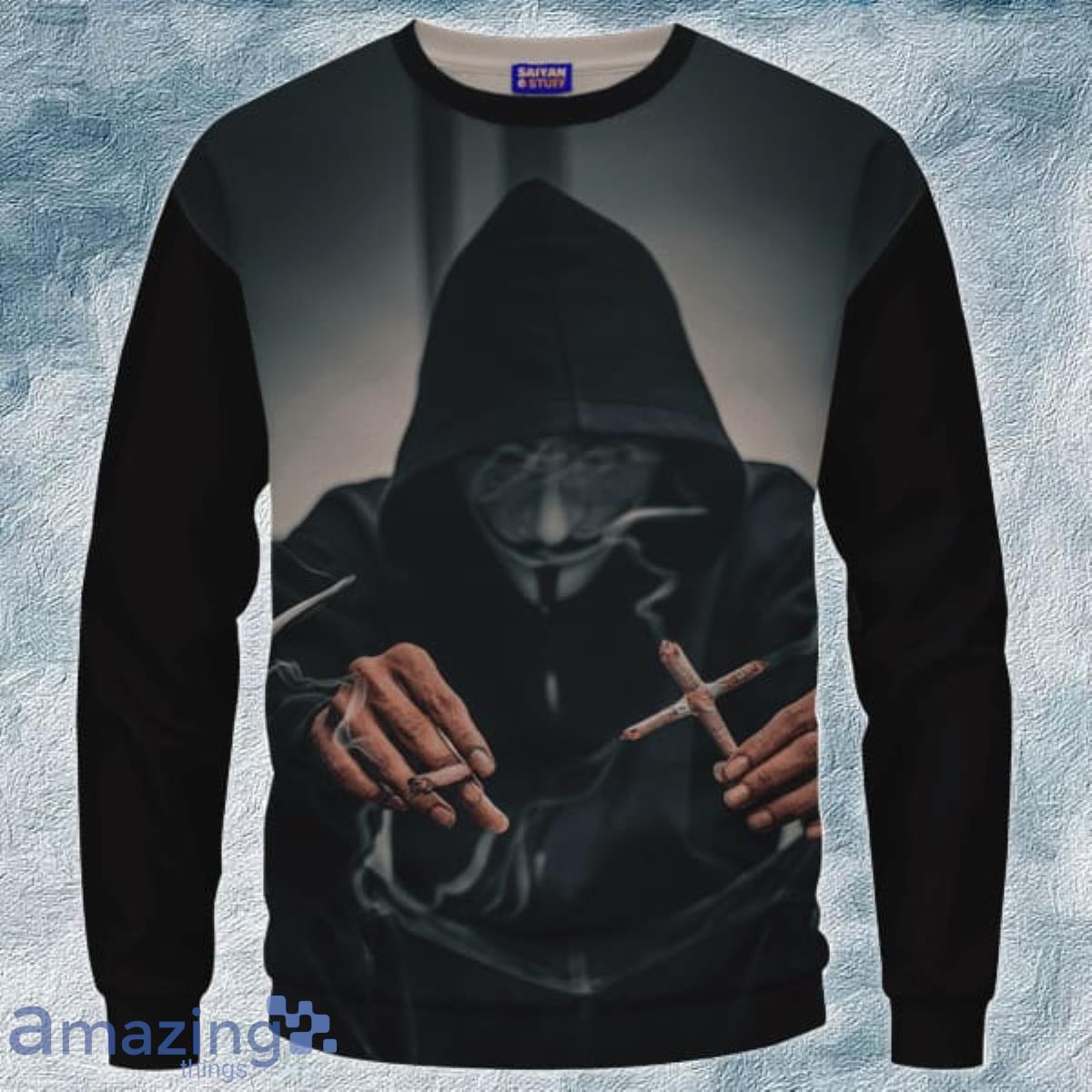 V for Vendetta Mask Cross Joint Marijuana 3D Sweater Product Photo 1