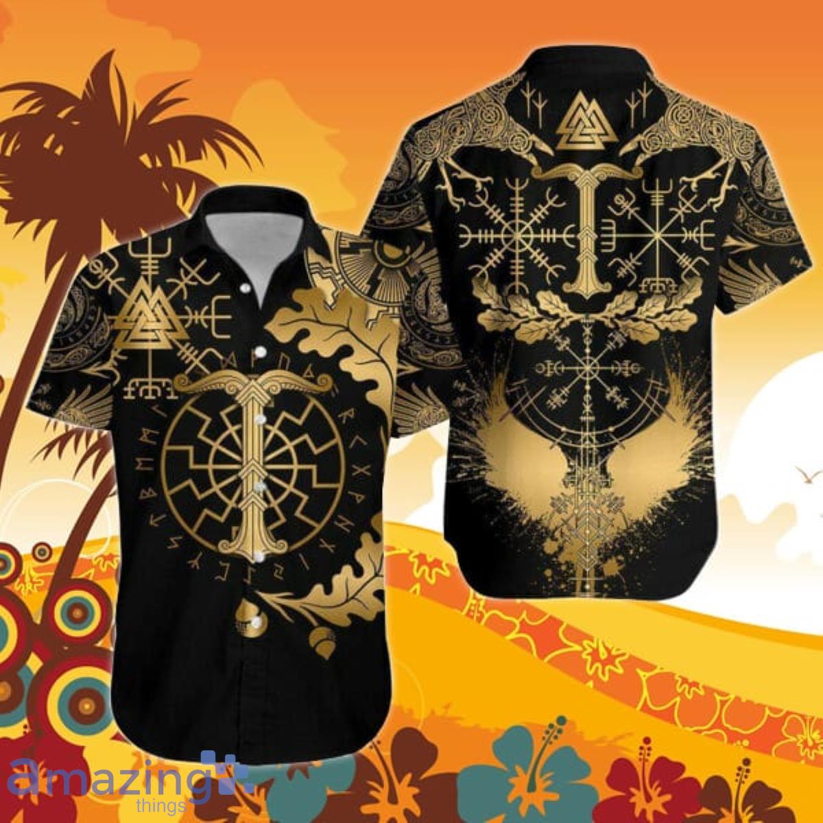 Viking Valknut Vegvisir With Irminsul Hawaiian Shirt For Men And Women Product Photo 1