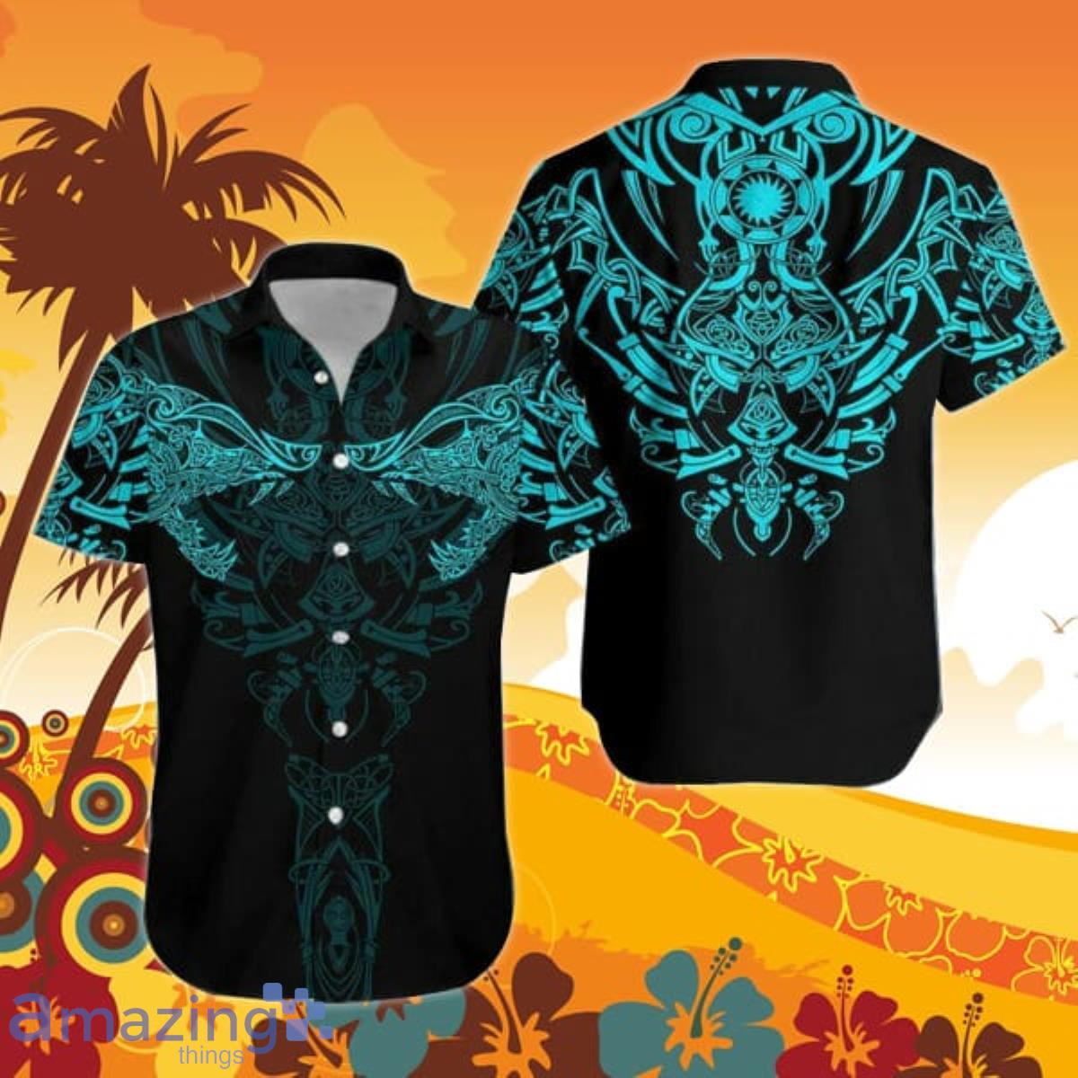 Viking Wolf Turquoise Hawaiian Shirt For Men And Women Product Photo 1