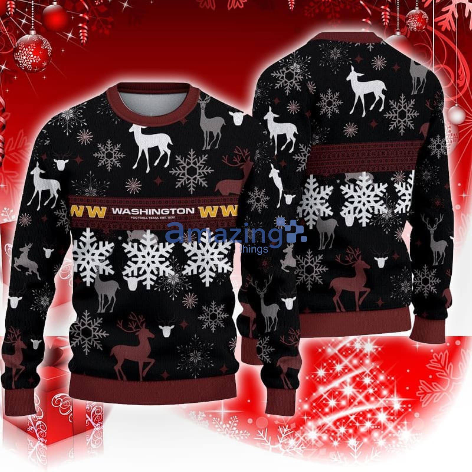 Washington Football Team Big Snowflake Pattern Ugly Christmas Sweater Product Photo 1