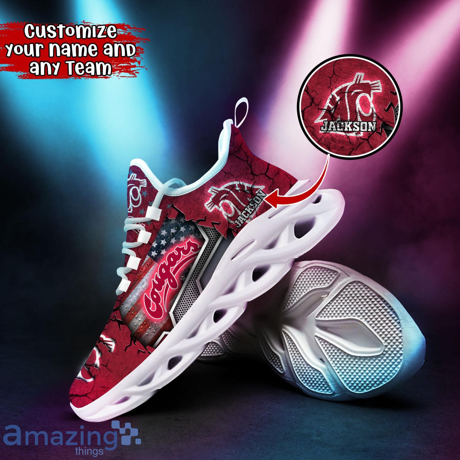 Washington State Cougars NCAA1 Clunky Sneakers Custom Name Sport Max Soul Shoes For Fan image Washington State Cougars NCAA1 Clunky Sneakers Custom Name Sport Max Soul Shoes For Fan Product Photo 2