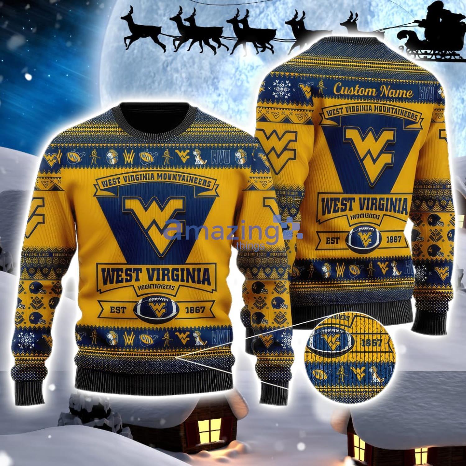 West Virginia Mountaineers Team Custom Name Ugly Christmas Sweater For Men And Women Sport Gift Product Photo 1