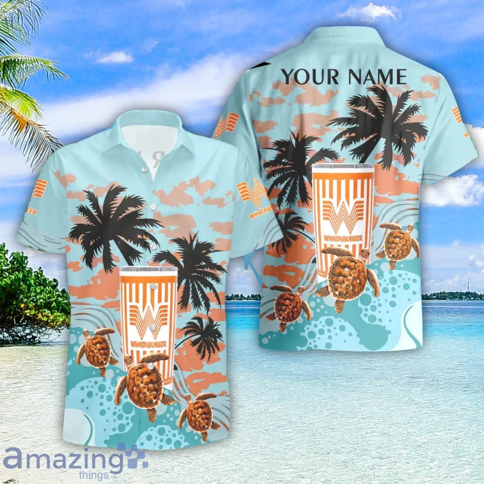 Whataburger Turtles Palm Tree Hawaiian Shirt And Shorts Custom Name Special Summer Gift Product Photo 1 Whataburger Turtles Palm Tree Hawaiian Shirt And Shorts Custom Name Special Summer Gift Product Photo 1