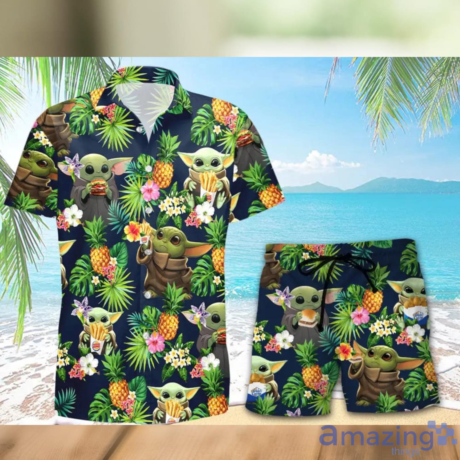 White Castle Baby Yoda Pineapple Tropical Hawaiian Shirt And Shorts Aloha Summer Gift For Men And Women Product Photo 1