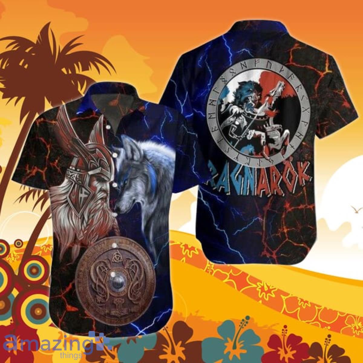 Wolf Viking Odin And Fenrir Battle Hawaiian Shirt For Men And Women Product Photo 1