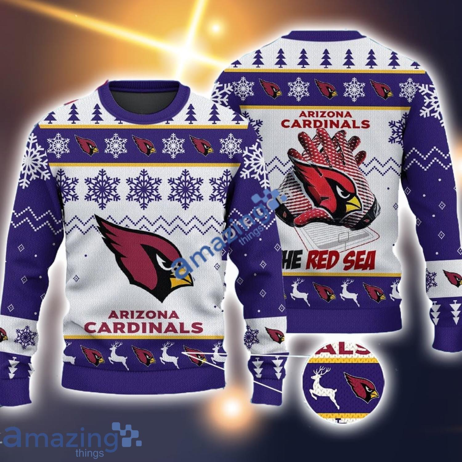 Arizona Cardinals Fans Logo Snowflake Pattern Ugly Christmas Sweater Purple image Arizona Cardinals Fans Logo Snowflake Pattern Ugly Christmas Sweater Purple Product Photo 1