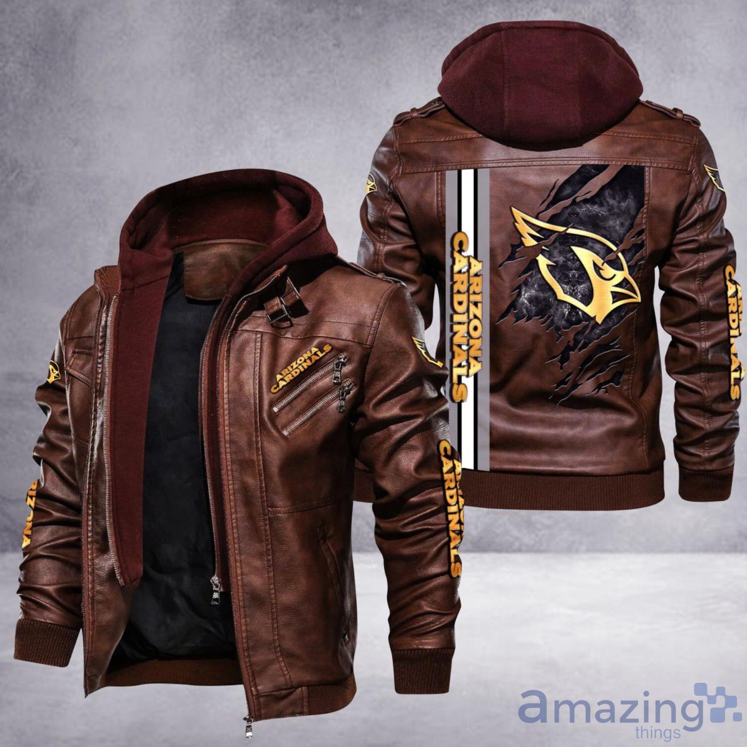 Arizona Cardinals Striped Style Leather Jacket For Fans image Arizona Cardinals Striped Style Leather Jacket For Fans Product Photo 2