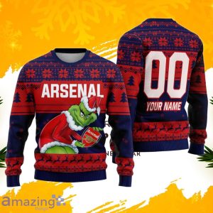 Arsenal Grinch Ugly Christmas Sweater Custom Number & Name Product Photo 1