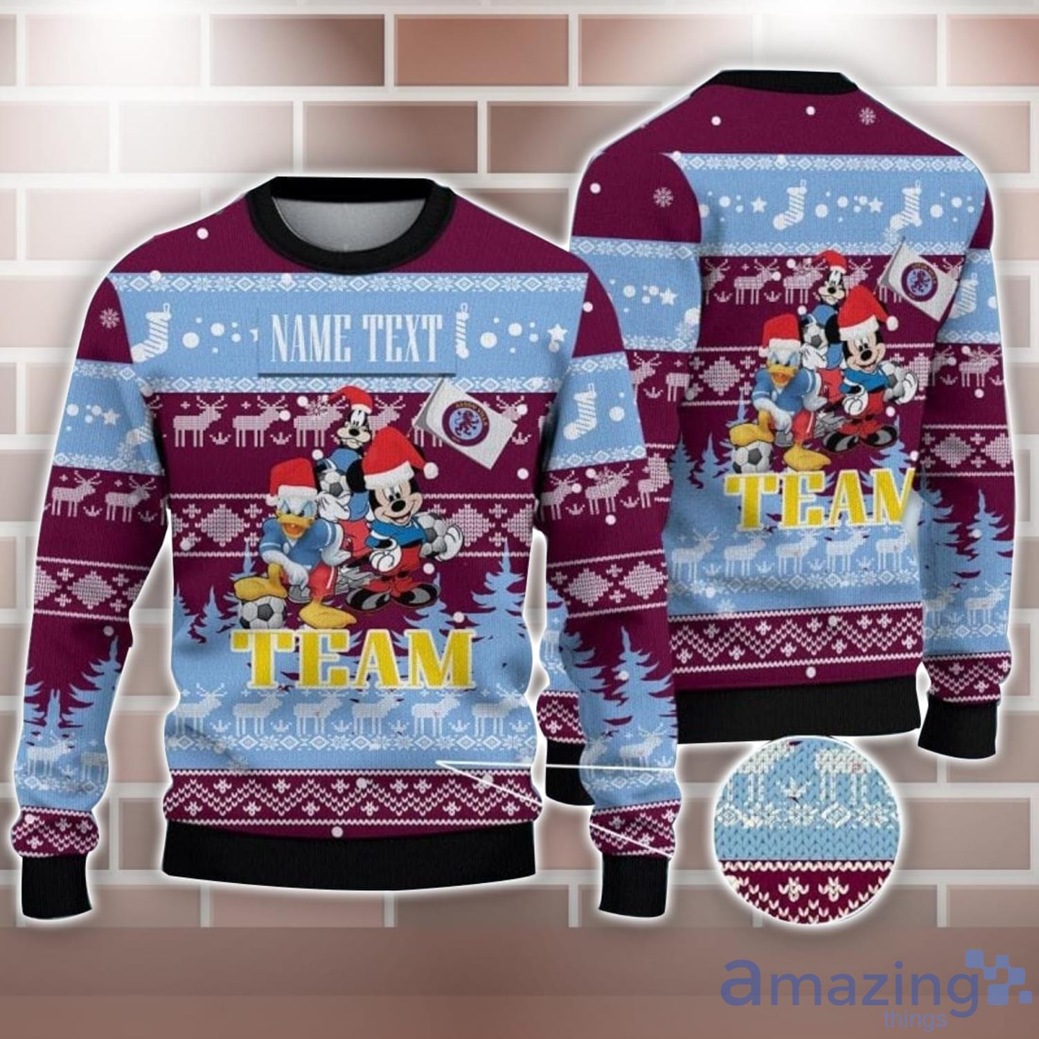 Aston Villa FC Disney Team Custom Name Ugly Christmas Sweater