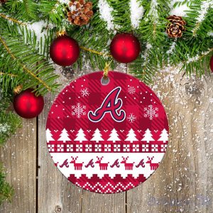 Atlanta Braves Ceramic Ornament Christmas Pixel Art Tartan Background Product Photo 2