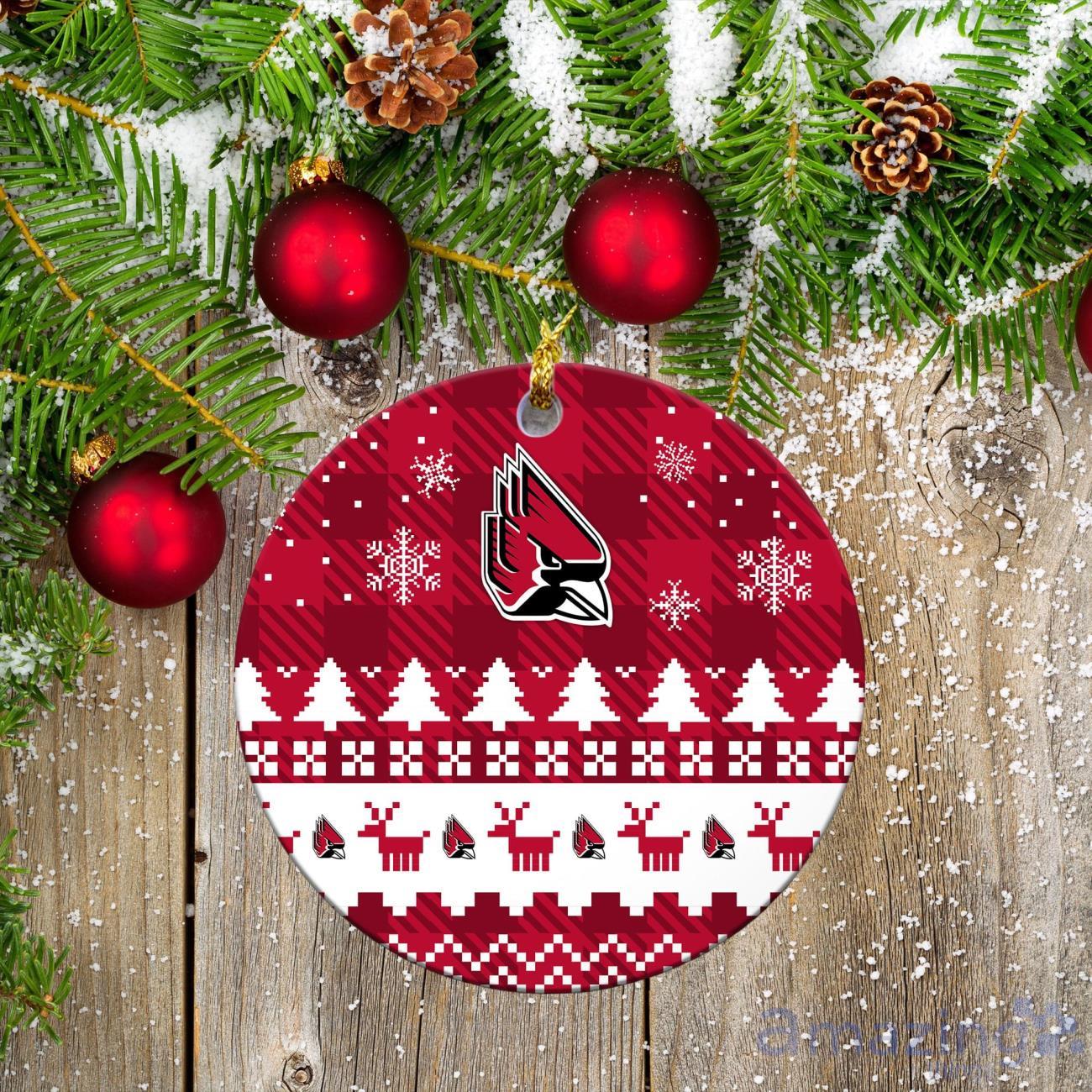 Ball State Cardinals Ceramic Ornament Christmas Pixel Art Tartan Background Gift For Xmas image Ball State Cardinals Ceramic Ornament Christmas Pixel Art Tartan Background Gift For Xmas Product Photo 2