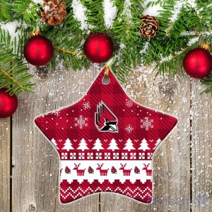 Ball State Cardinals Ceramic Ornament Christmas Pixel Art Tartan Background Gift For Xmas Product Photo 1