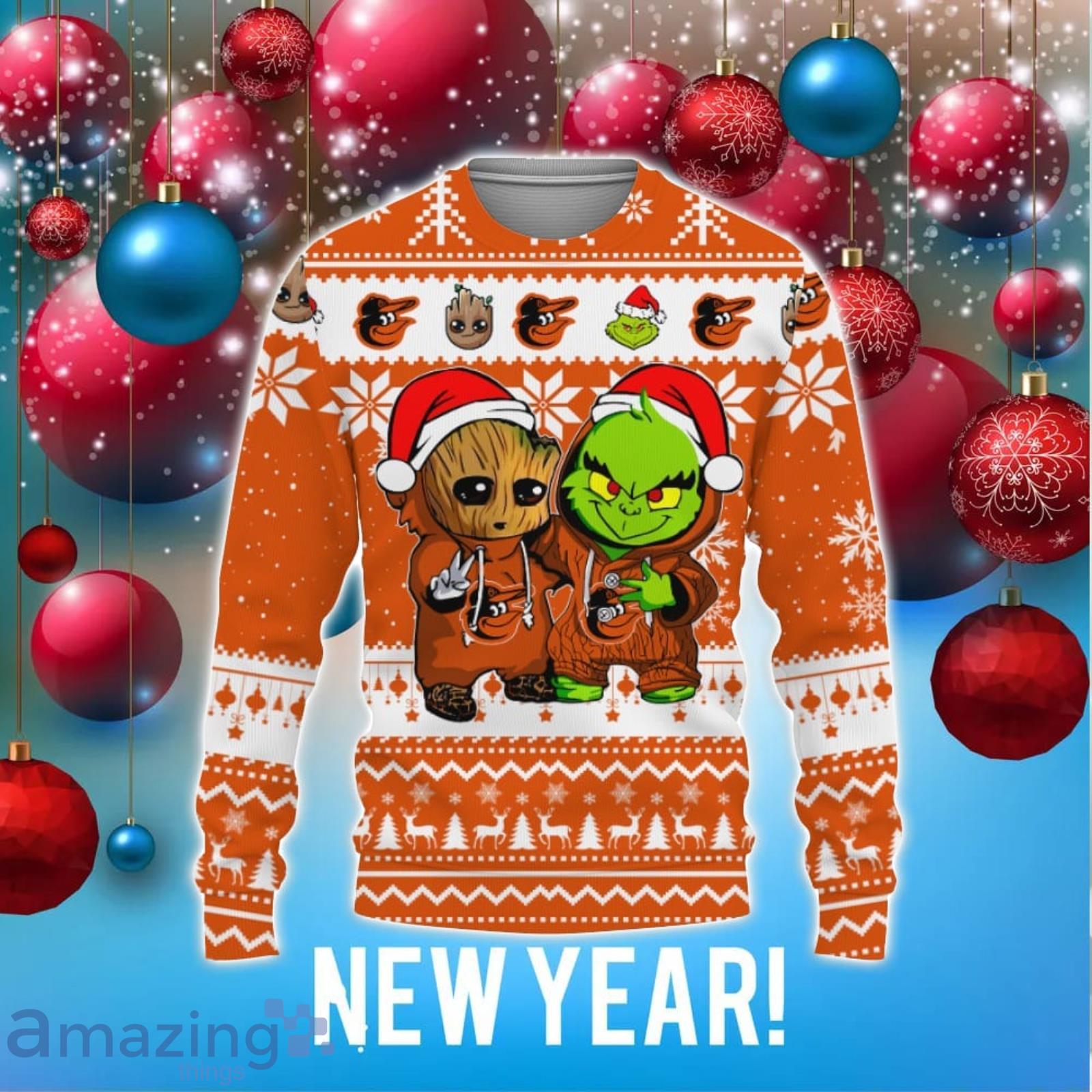 Santa Groot and Santa Grinch Baltimore Orioles shirt, hoodie