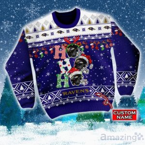 Baltimore Ravens NFL Christmas Hohoho Ugly Christmas Sweater Custom Name Product Photo 2