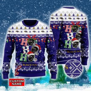 Baltimore Ravens NFL Christmas Hohoho Ugly Christmas Sweater Custom Name Product Photo 1