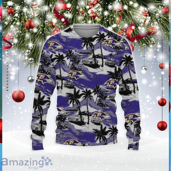 Baltimore Ravens Hawaii Tropical Patterns Ugly Christmas Sweater For Fans