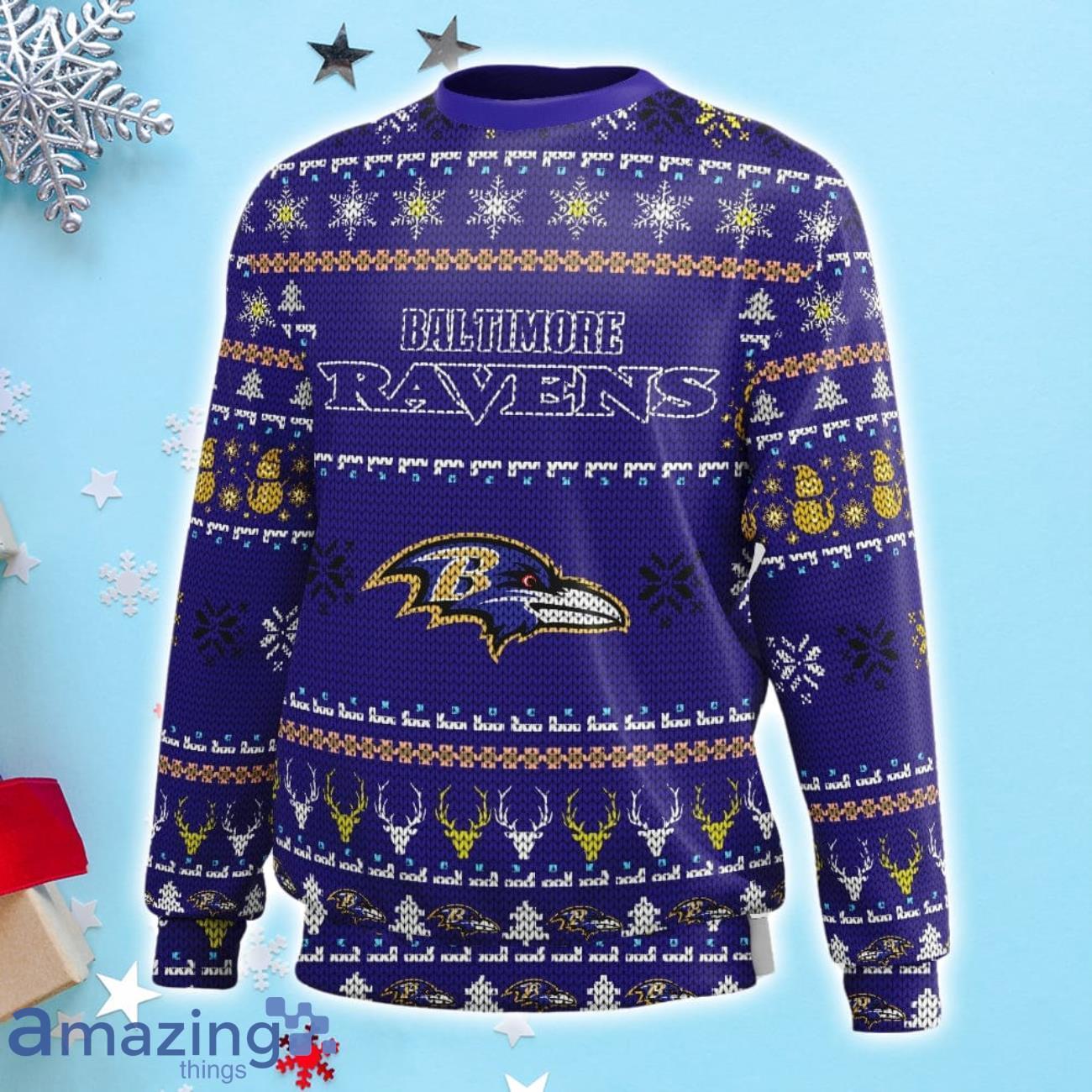 Baltimore Ravens Christmas Jumper Graphic Crew Sweatshirt - Mens