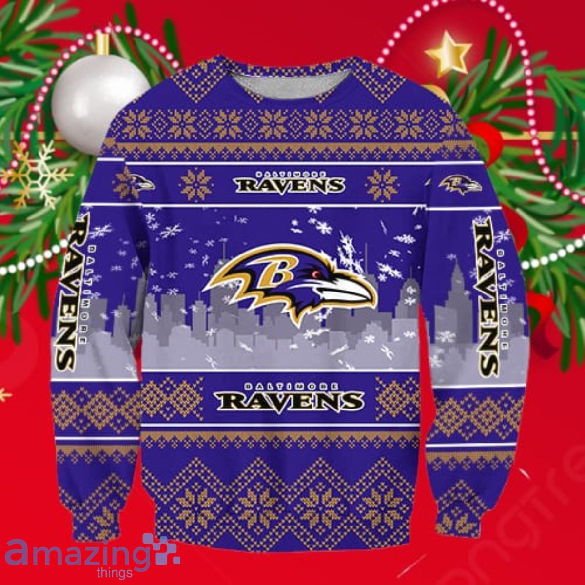 Baltimore Ravens Men's Holiday Ugly Christmas Sweater