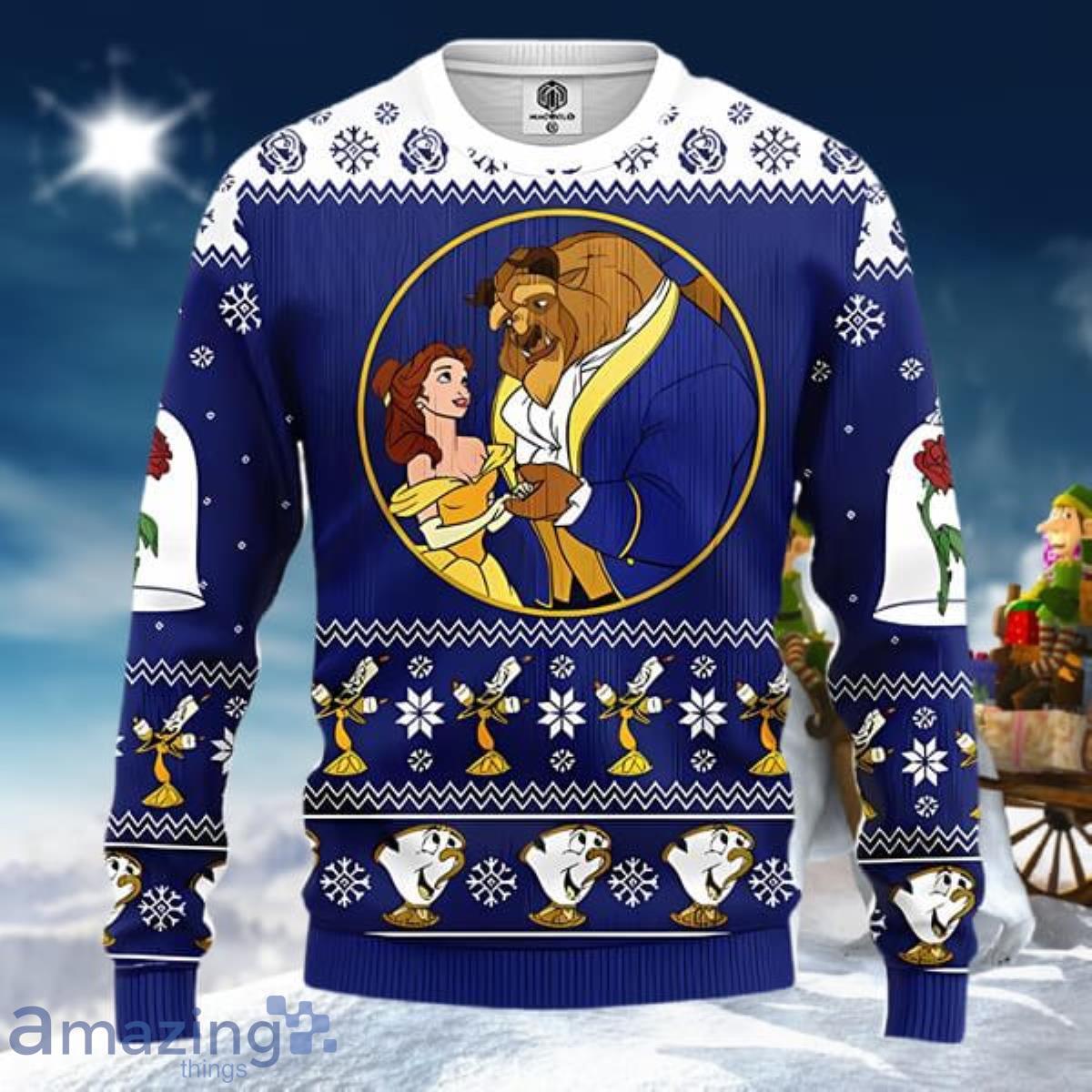 Beauty And The Beast Disney Ugly Christmas Wool Knitted Sweater Unique Gift image Beauty And The Beast Disney Ugly Christmas Wool Knitted Sweater Unique Gift Product Photo 1