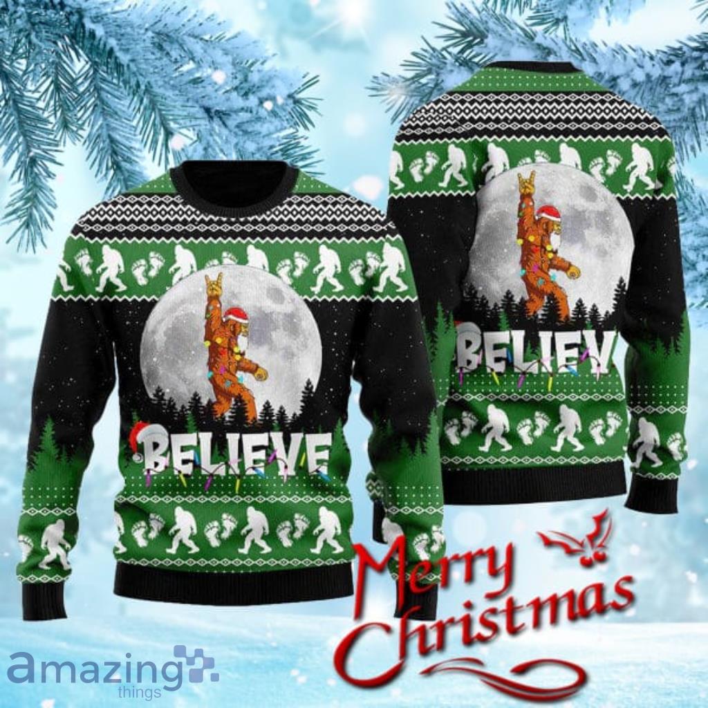 Bigfoot Believe Ugly Christmas Sweater Gift Knitting Sweater Product Photo 1