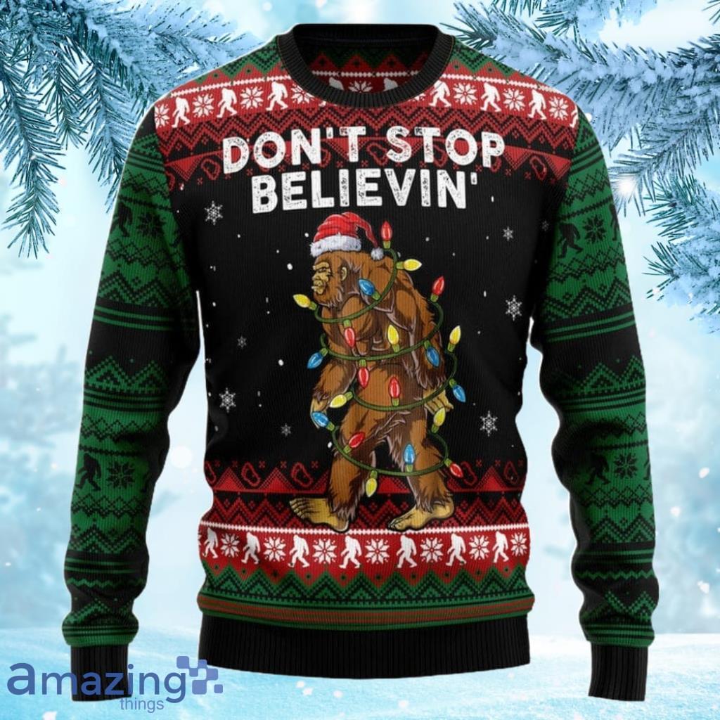 Bigfoot Don‘t Stop Believing Ugly Christmas Sweater Gift Knitting Sweater Product Photo 1