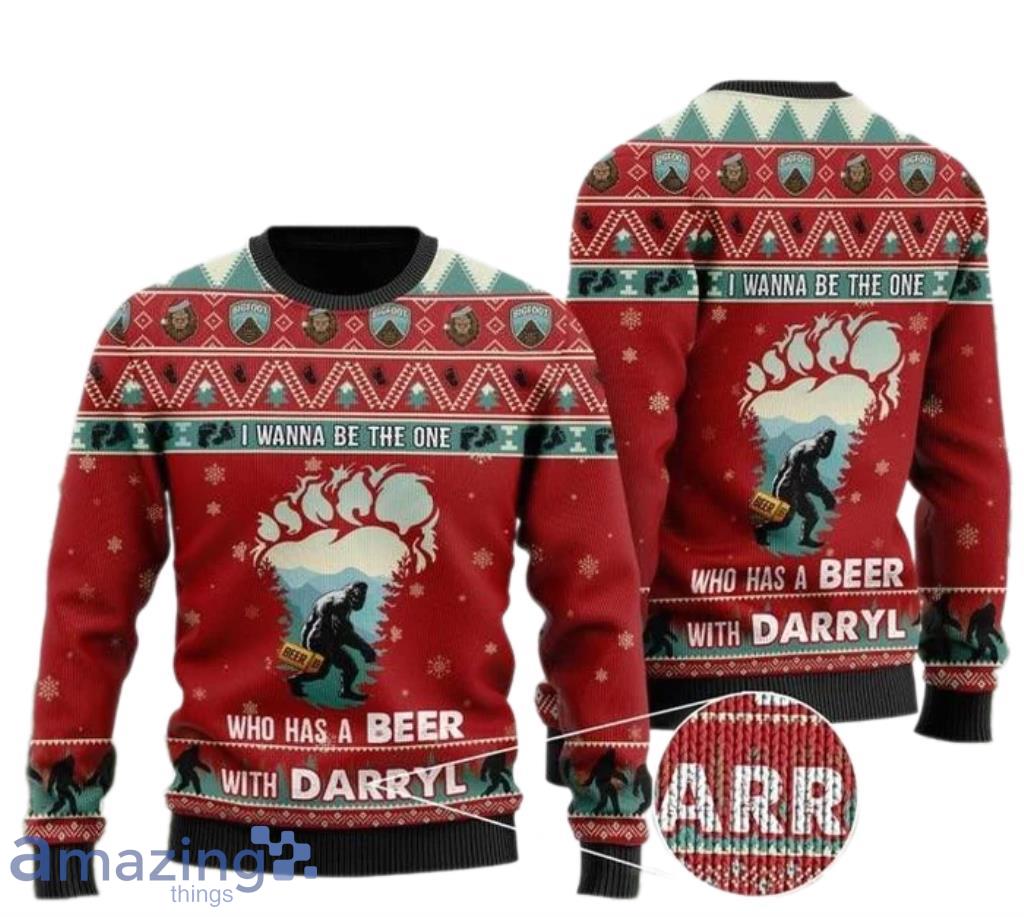 Bigfoot I Wanna Be The One Who Has A Beer Ugly Christmas Sweater Gift Knitting Sweater Product Photo 1