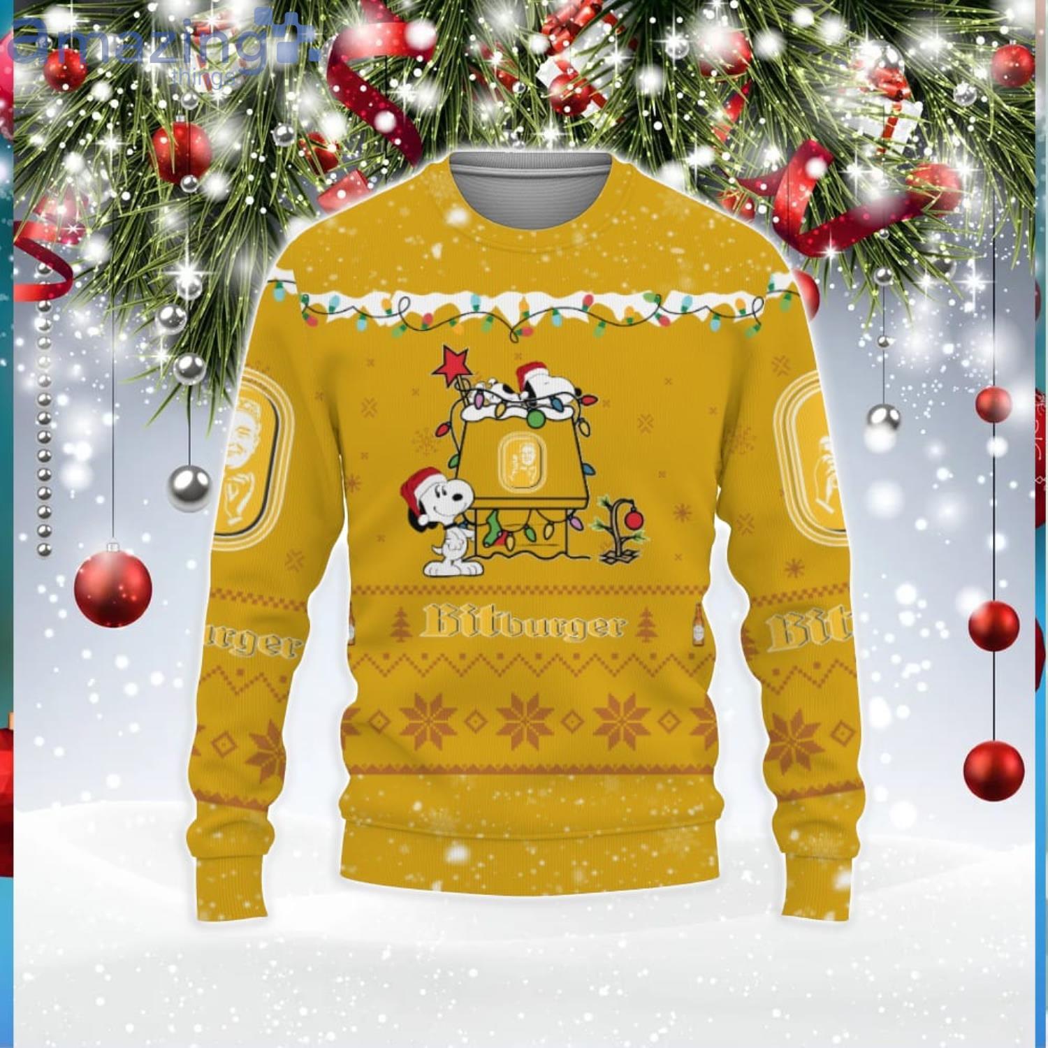 Bitburger Beers American Whiskey Beers Merry Christmas Snoopy House Cute Gift 3D Ugly Christmas Sweater Product Photo 1
