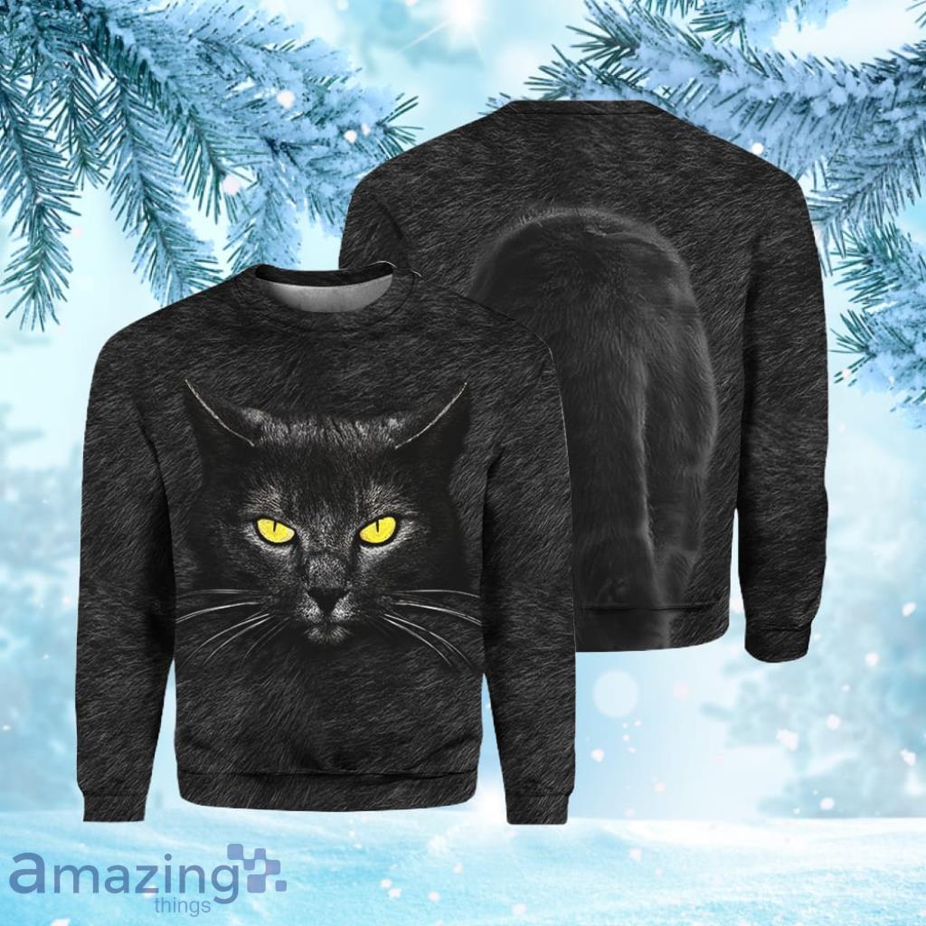 Black Cat Christmas Ugly Sweater 3D Gift Halloween image Black Cat Christmas Ugly Sweater 3D Gift Halloween Product Photo 1