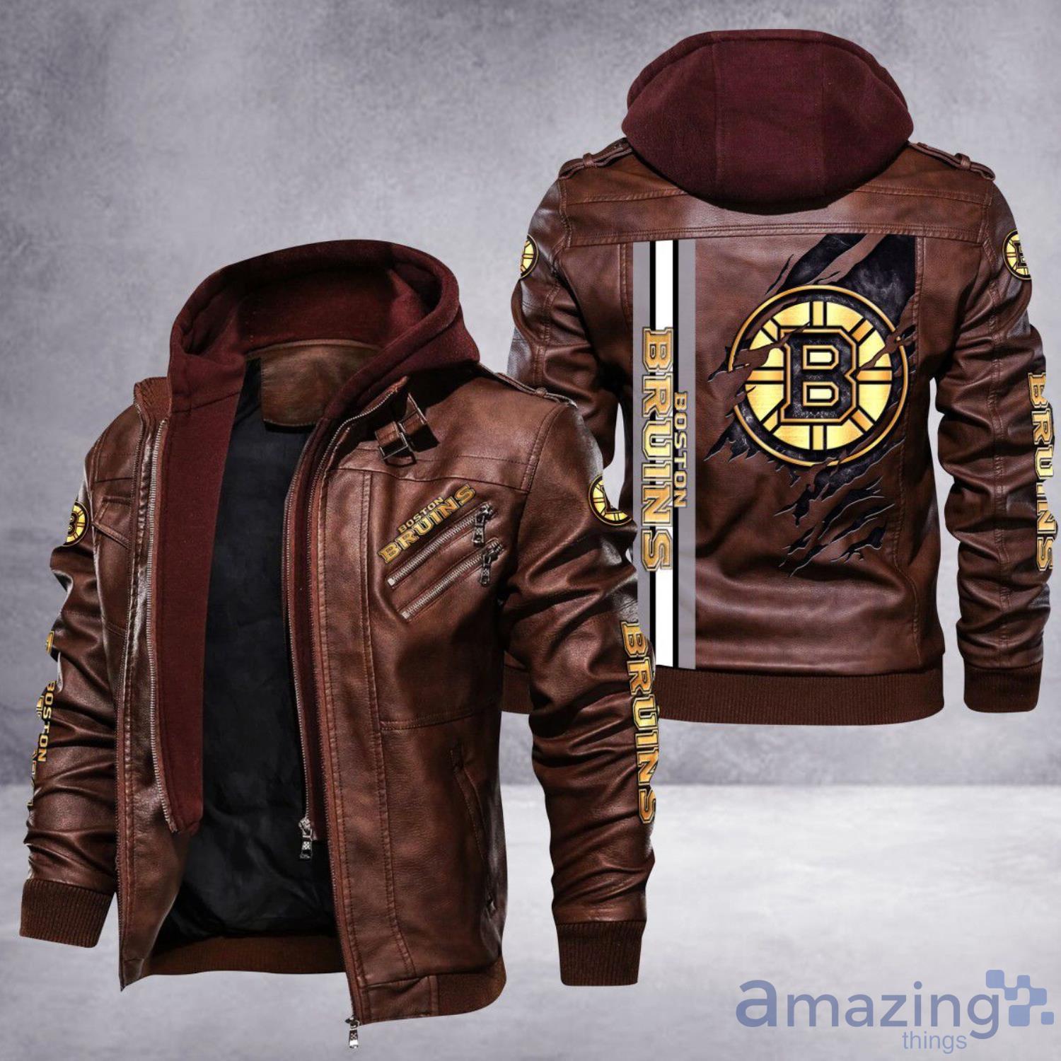 Boston Bruins Striped Style Leather Jacket For Fans image Boston Bruins Striped Style Leather Jacket For Fans Product Photo 2