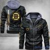 Boston Bruins Striped Style Leather Jacket For Fans