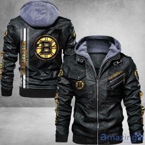 Boston Bruins Striped Style Leather Jacket For Fans Product Photo 1