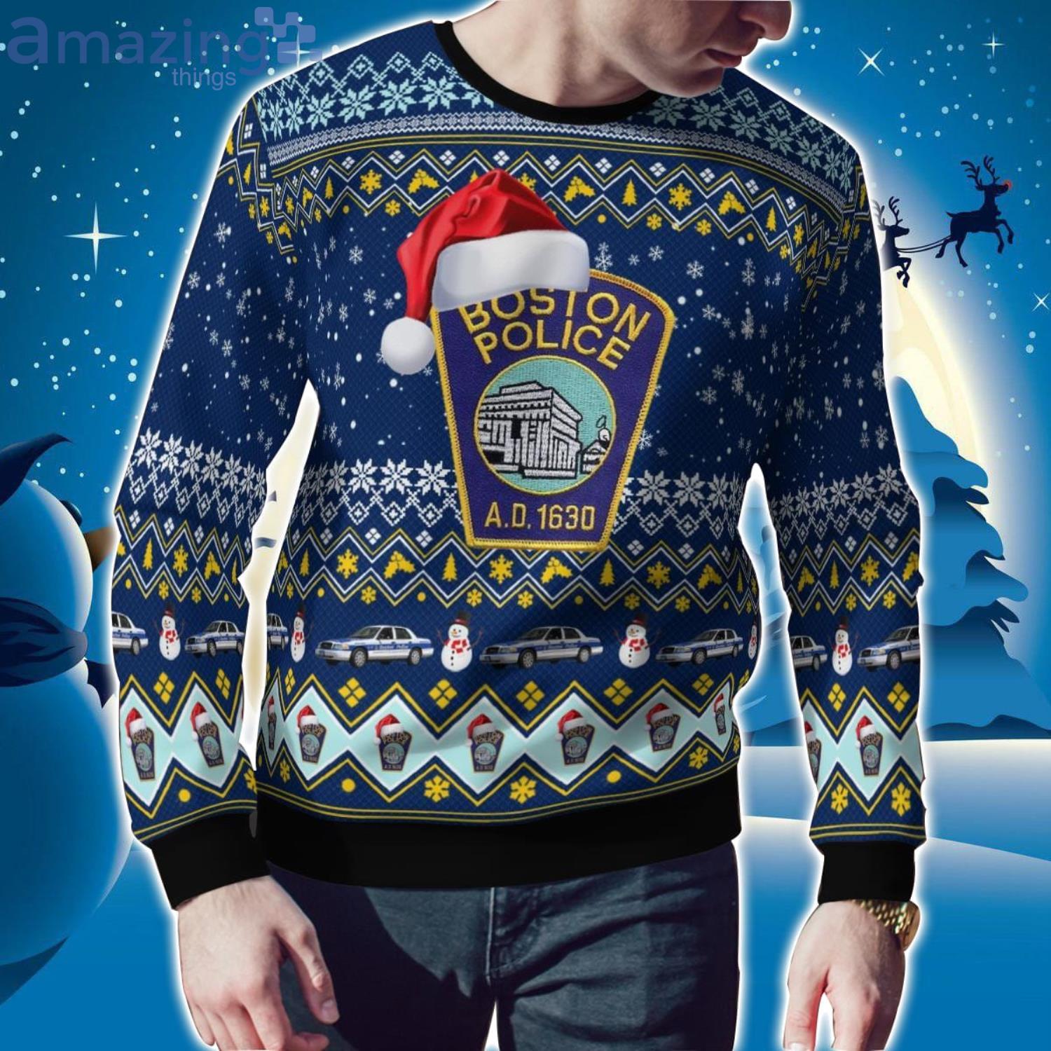 Boston Police Department Christmas AOP Ugly Sweater Xmas Christmas Holiday Gift image Boston Police Department Christmas AOP Ugly Sweater Xmas Christmas Holiday Gift Product Photo 2