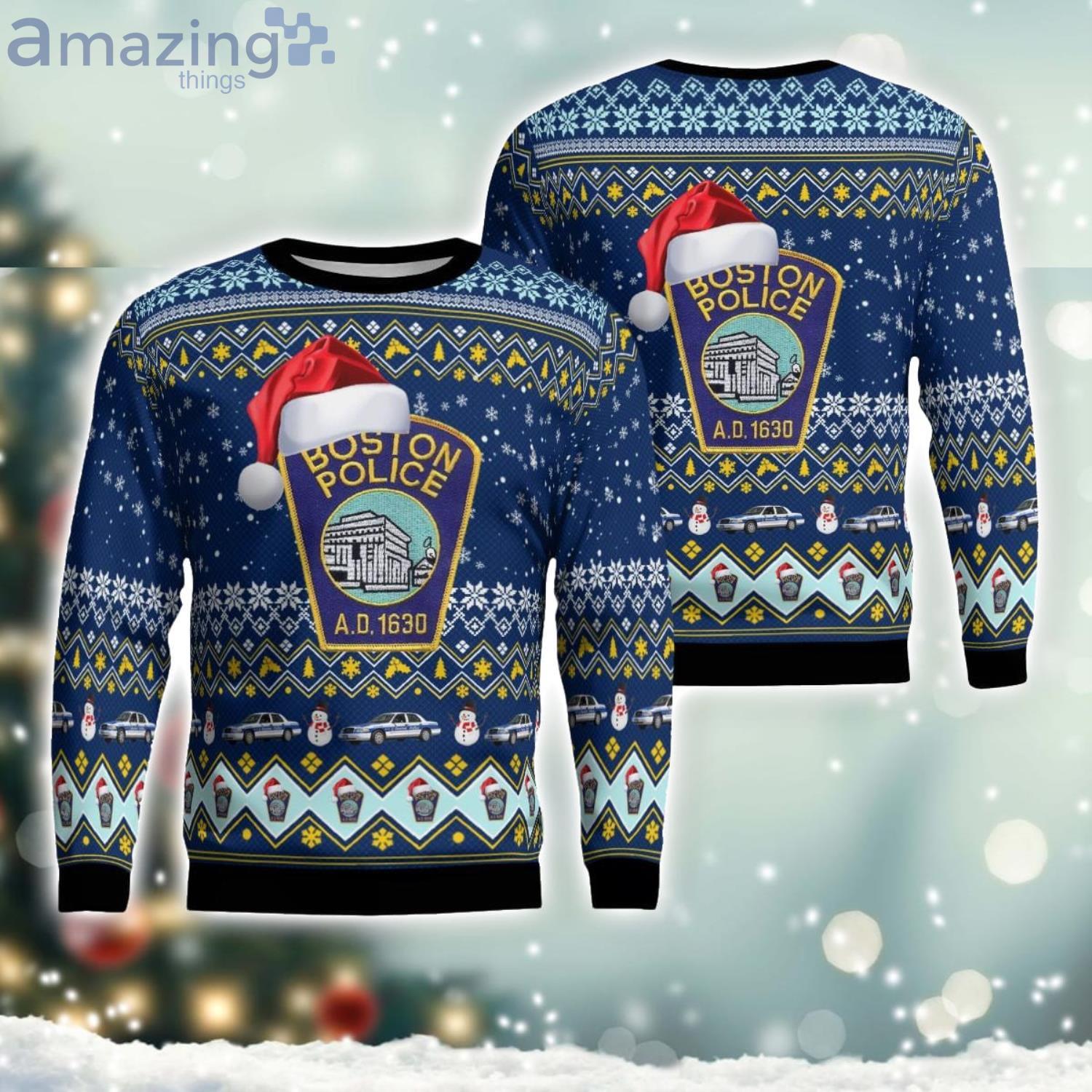Boston Police Department Christmas AOP Ugly Sweater Xmas Christmas Holiday Gift image Boston Police Department Christmas AOP Ugly Sweater Xmas Christmas Holiday Gift Product Photo 1