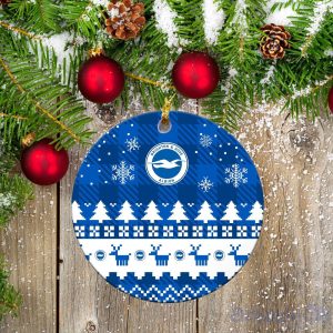 Brighton Hove Albion Ceramic Ornament Christmas Pixel Art Tartan Background Product Photo 2