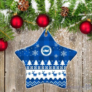 Brighton Hove Albion Ceramic Ornament Christmas Pixel Art Tartan Background Product Photo 1