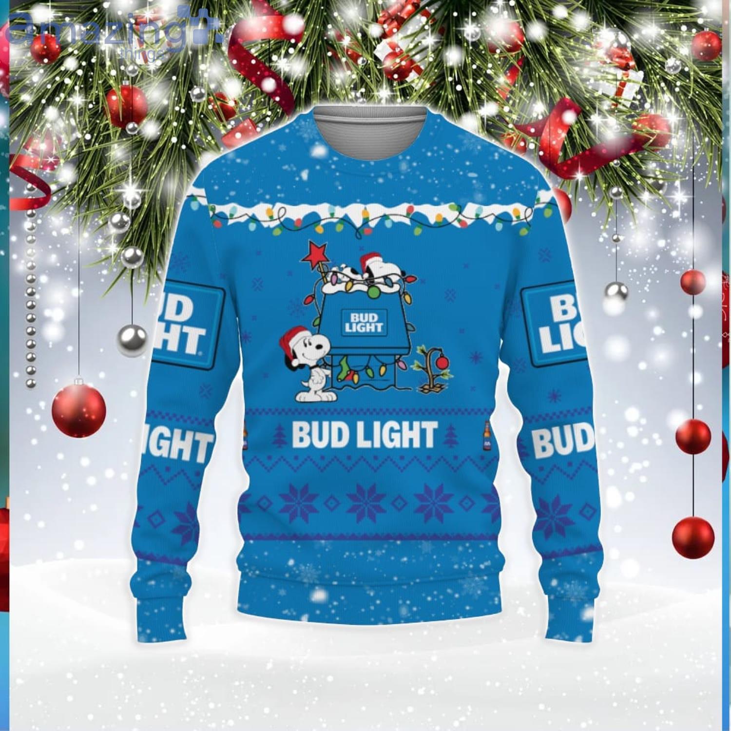 Bud Light Beers American Whiskey Beers Merry Christmas Snoopy House Cute Gift 3D Ugly Christmas Sweater Product Photo 1