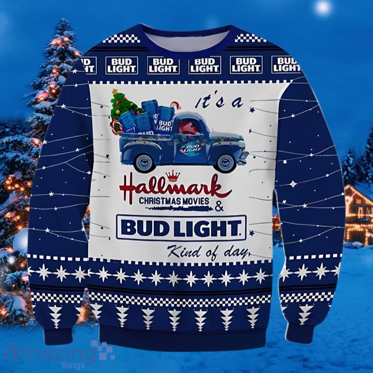 Bud Light Hallmark Beer Ugly Christmas Sweater Best Gift For Loved Ones image Bud Light Hallmark Beer Ugly Christmas Sweater Best Gift For Loved Ones Product Photo 1