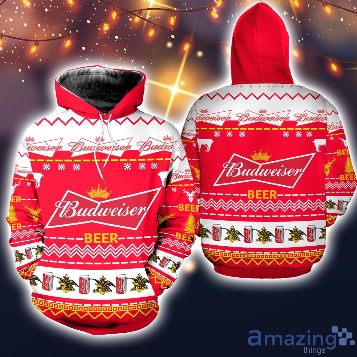 Budweiser Beer 3D All Over Printed Ugly Christmas Sweater Sweatshirt Hoodie Christmas Gift image Budweiser Beer 3D All Over Printed Ugly Christmas Sweater Sweatshirt Hoodie Christmas Gift Product Photo 2